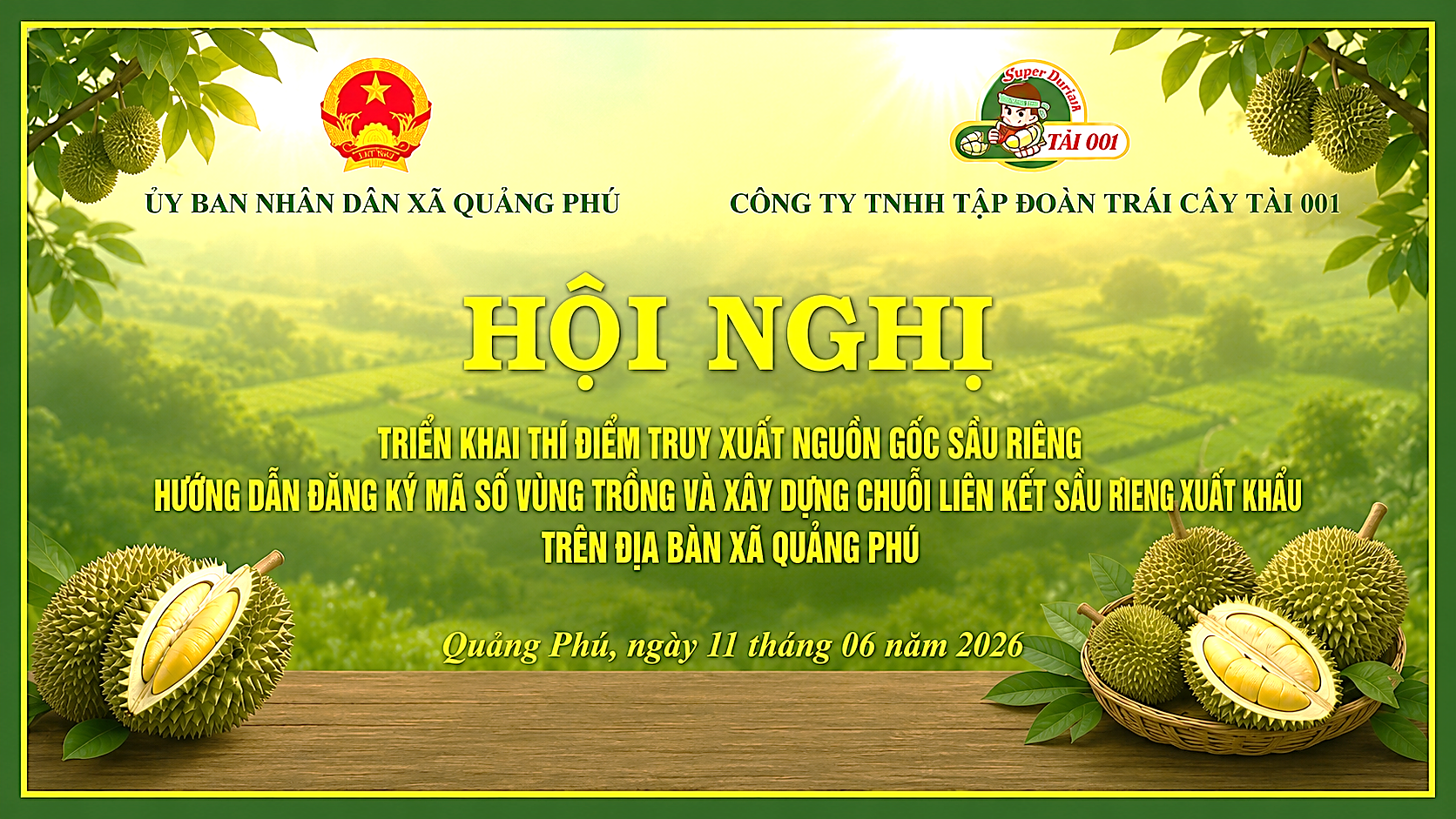 Tập đoàn Trái cây Tài 001 đồng hành cùng xã Quảng Phú thí điểm truy xuất nguồn gốc và xây dựng chuỗi liên kết sầu riêng xuất khẩu